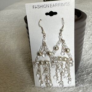 Chic Silver Dangle Earrings with Crystal Beads